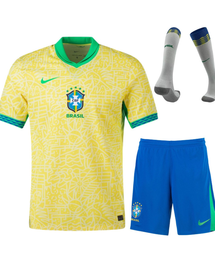 Brazil Home Whole Kit(Jersey+Shorts+Socks) 2024